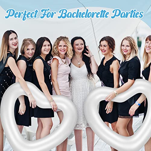 Junkin 47. 3 x 39. 4 Inch White Heart Pool Float Bachelorette Inflatable Swim Float Bride Pool Water Ring Loungers Tube Swimming for Engagement, Wedding, Summer Beach Party(3 Pcs) - Image 5