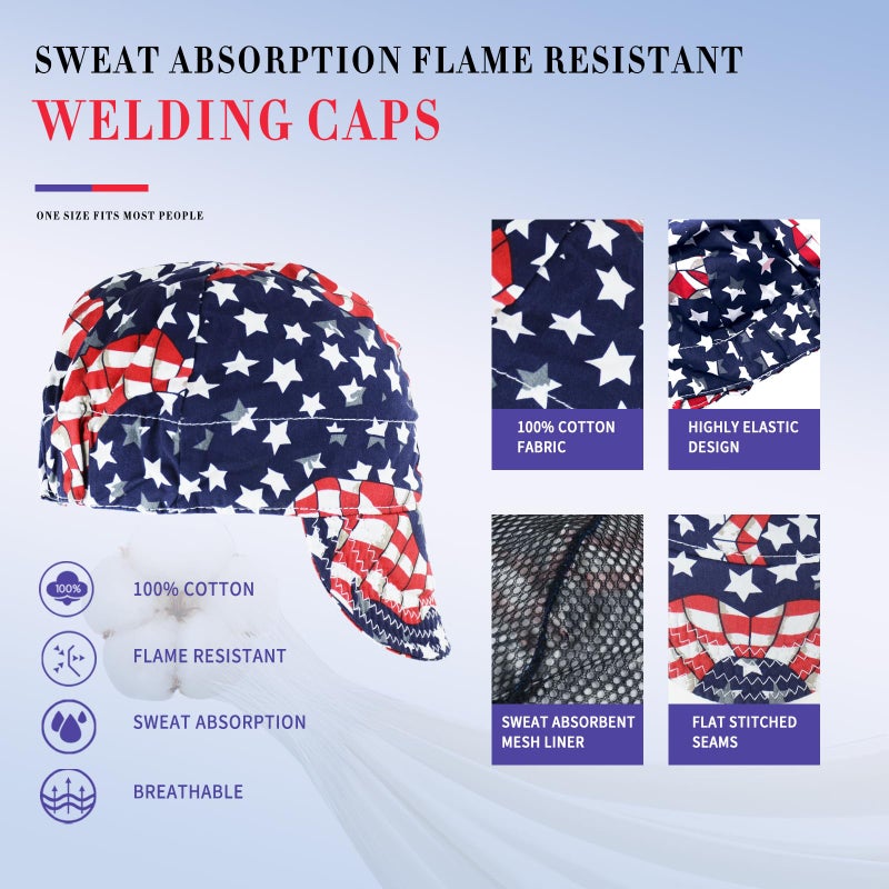 Trqwh Welding Cap 100% Cotton Welding Caps For Men 3 Pcs Mesh Inside Sweat Absorption Flame Resistant Protective Welders Cap With Elastic Welding Helmet - Image 4