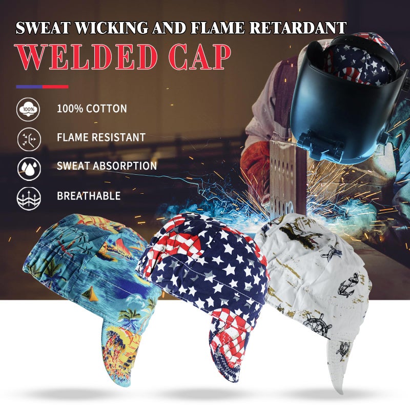 Trqwh Welding Cap 100% Cotton Welding Caps For Men 3 Pcs Mesh Inside Sweat Absorption Flame Resistant Protective Welders Cap With Elastic Welding Helmet - Image 2
