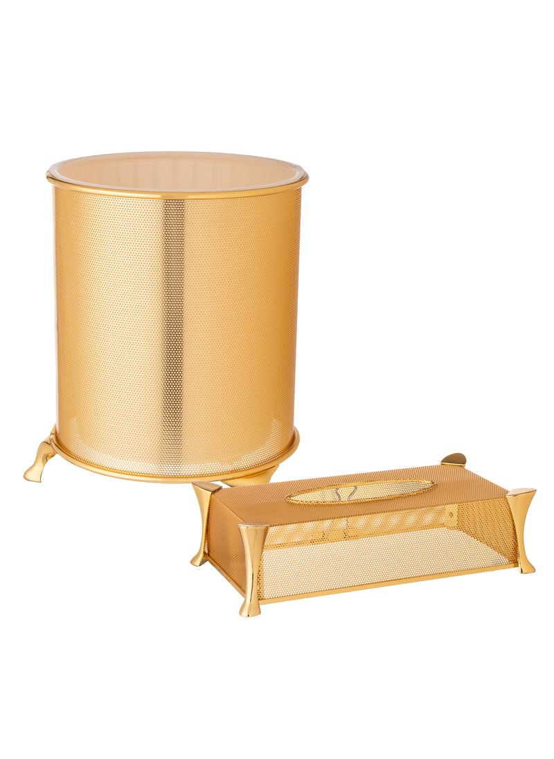 Dania Gold metal wastebasket and tissue box set  - Image 1