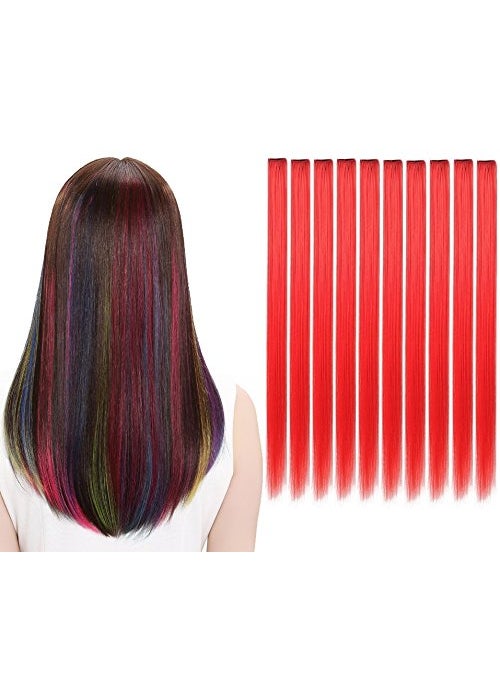 Liasun 10Pcsset MultiColors Straight Highlight Clip in Hair Extensions 20 Inch Colored Party Hair Pieces Red 