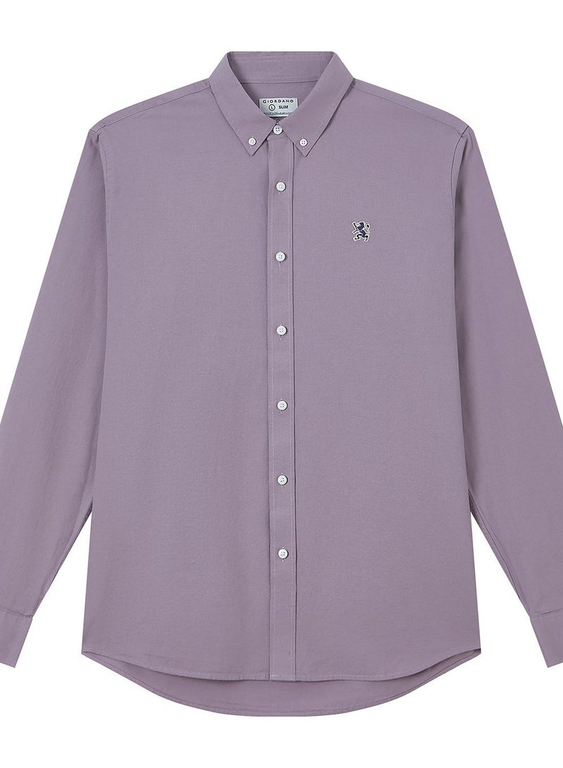 GIORDANO Men’s Cotton Slim Oxford Shirt with Embroidery - Image 1
