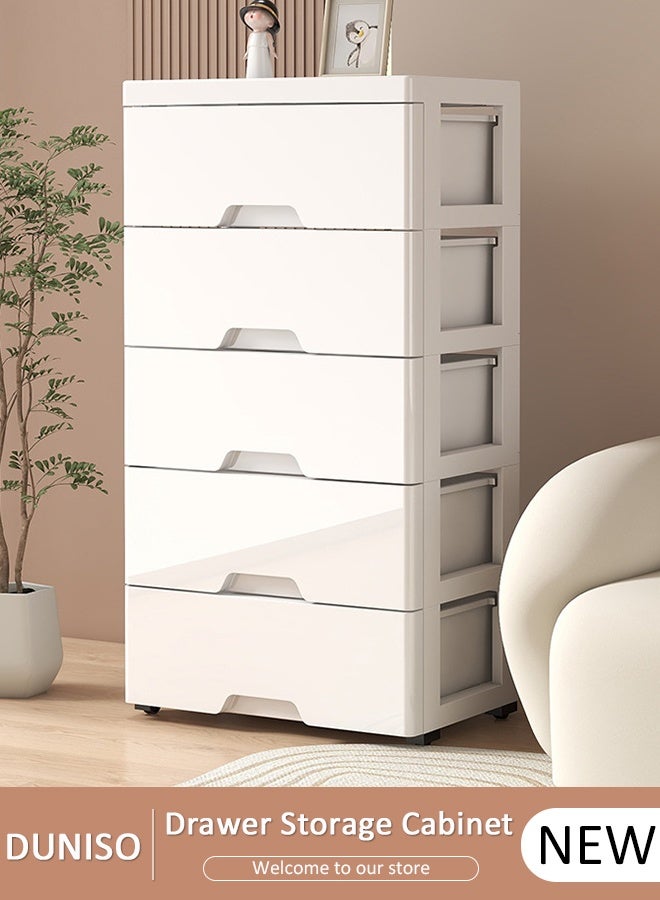 DUNISO 5-Layer Storage Cabinet  with Wheels，Environmental Space Saving Dresser Storage Tower,Multifunctional Drawer Plastic Wardrobe，Storage Drawer Units  for Toys，Snacks，Books - Image 1