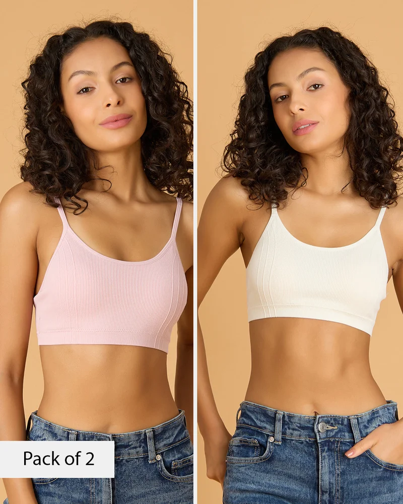 REDTAG Women Green Padded Active Bra Pack of 2
