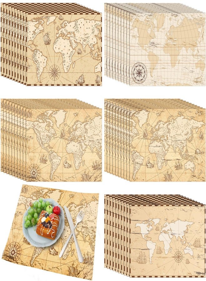 Eaasty 50 Disposable World Map Paper Placemats Vintage World Map for Old Paper Retro Style Decorative Travel Adventure Table Mat for Geography Learning Education Traveler Theme Crafts (13.4 x 9.45'') - Image 1