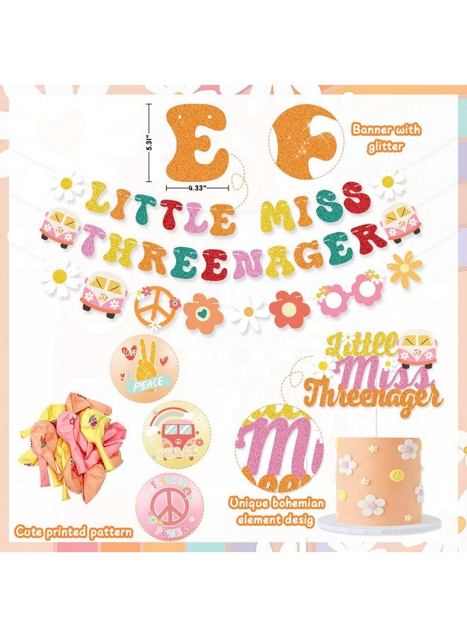 K KUMEED Groovy Birthday Decorations,Hippie Boho Party Decorations Include Little Miss Threenager Banner Cake Toppers Daisy Number 3 Foil Balloon for 3 Year Old Girl Retro Rainbow Party Supplies - Image 3