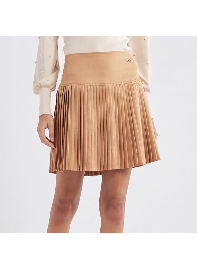 Splash FAV Solid Pleated A-line Mini Skirt with Elasticated Waistband  - Image 1