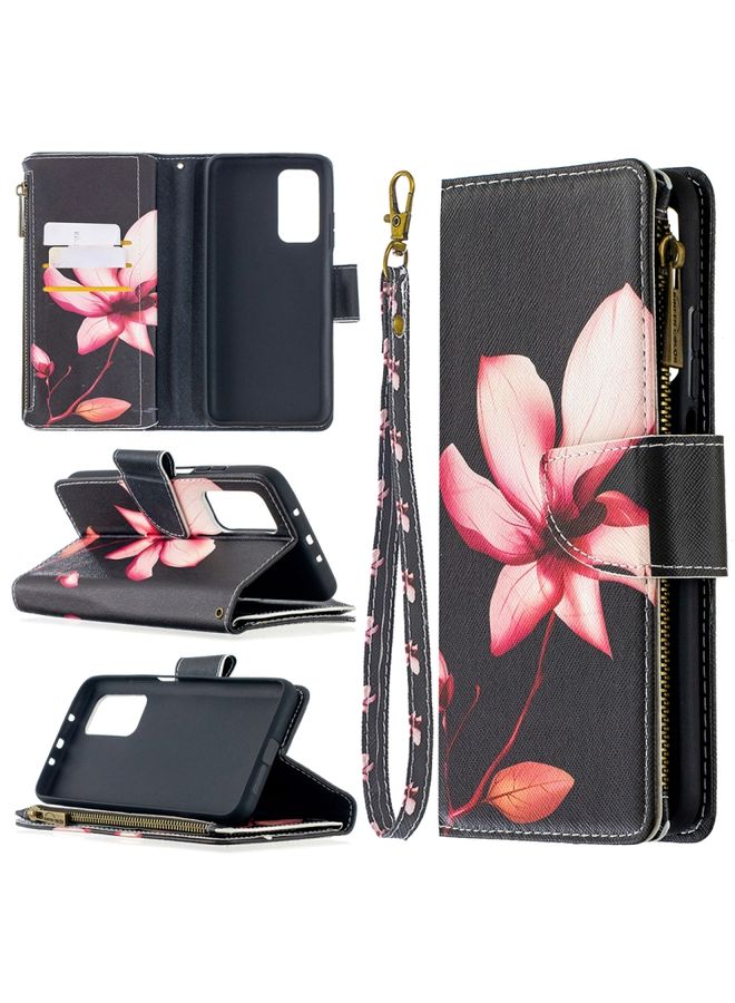HuHa Case Cover For Xiaomi Mi 10T / 10 Pro 5G Colored Drawing Pattern Zipper Horizontal Flip Leather Case with Holder & Card Slots & Wallet Lotus 