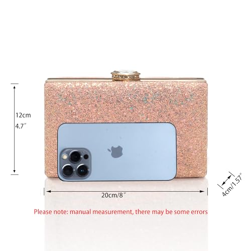 CARIEDO Women's Sparkling Clutch Purse Glitter Evening Bags Bling Handbag for Dance Wedding Party Prom Bride (Pink) - Image 3
