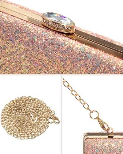 CARIEDO Women's Sparkling Clutch Purse Glitter Evening Bags Bling Handbag for Dance Wedding Party Prom Bride (Pink) - Image 5