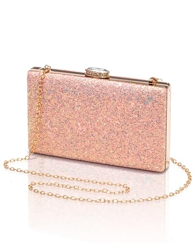 CARIEDO Women's Sparkling Clutch Purse Glitter Evening Bags Bling Handbag for Dance Wedding Party Prom Bride (Pink) - Image 1