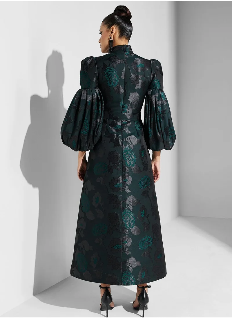 Threadz by Ajooni Textured Embossed Jacquard Dress