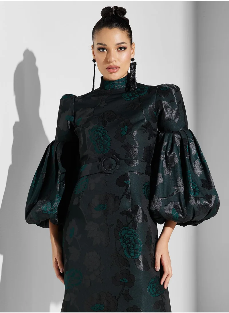 Threadz by Ajooni Textured Embossed Jacquard Dress