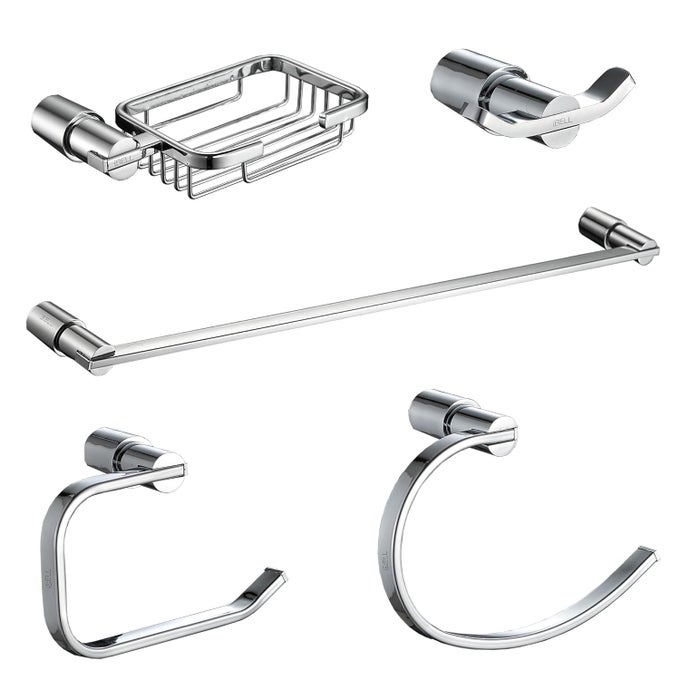 5PIECE STAINLESS STEEL BATHROOM ACCESSORIES SET CHROME FINISH TOWEL BAR SOAP HOLDER TOILET PAPER HOLDER HOOK TOWEL RING