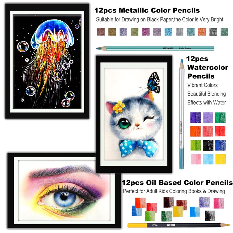 KALOUR 76 Drawing Sketching Kit Set - Pro Art Supplies with Sketchbook & Watercolor Paper - Include Tutorial,Pastel,Watercolor,Sketch,Colored,Metallic,Charcoal Pencils - for Artists Beginners Adults - Image 4