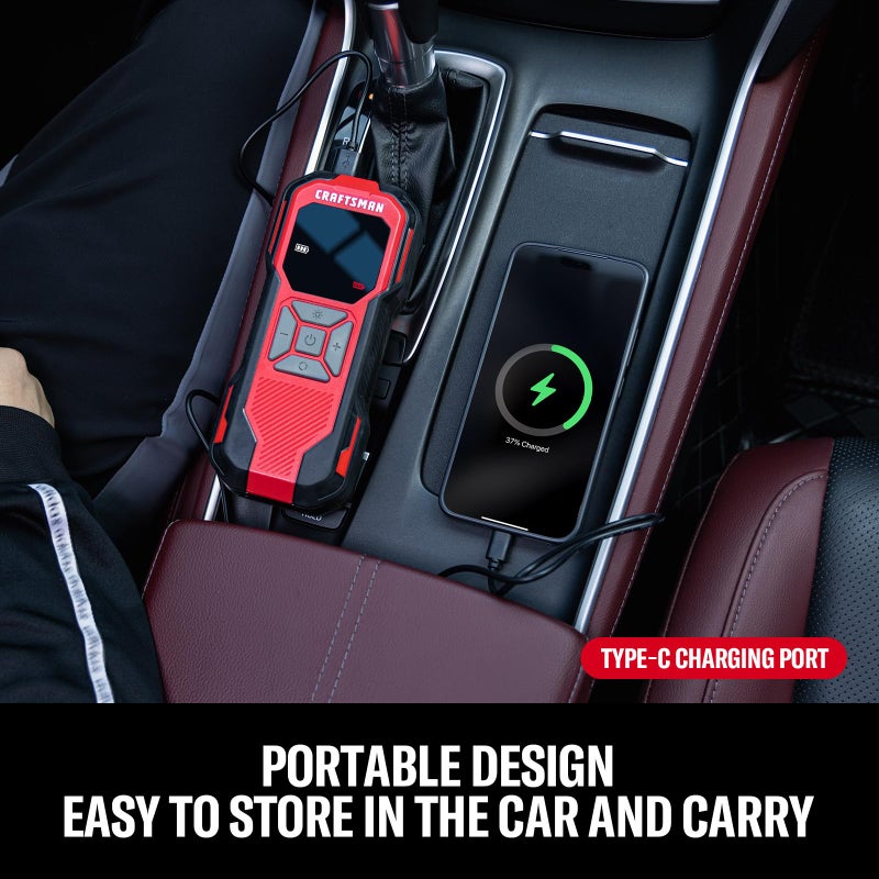CRAFTSMAN Tire Inflator Portable Air Compressor, Cordless Mini Air Pump for Car Tires with Tire Pressure Gauge, 6000mAh Battery, Max Pressure 150 PSI, 12V DC Corded (Model: CMXPTXA1201) - Image 3