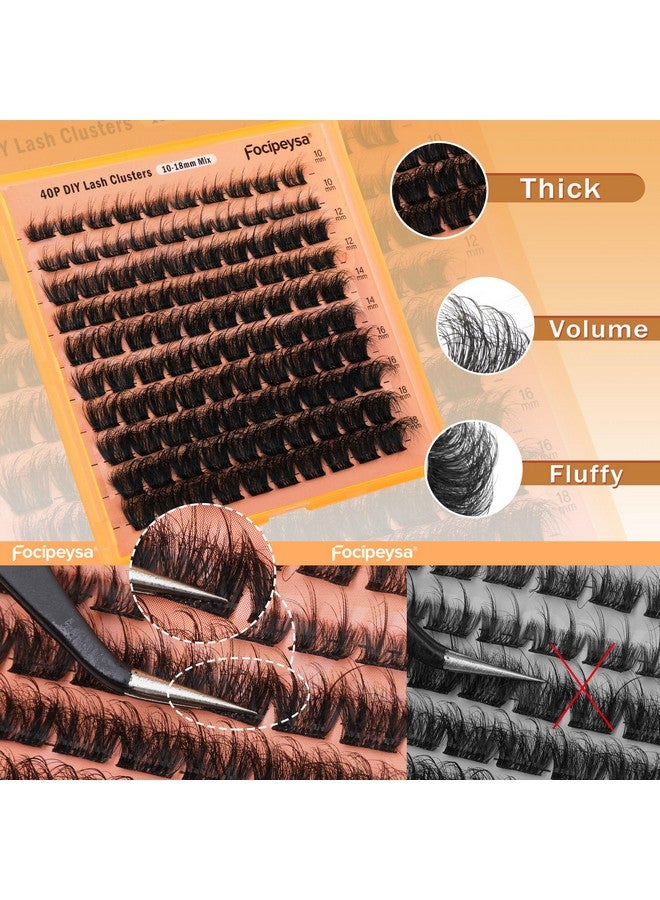 Focipeysa Thick Lash Extension Kit Full Volume Lash Clusters 40P Eyelash Extension Kit DIY Lash Extension Kit with Bond and Seal Glue, Lash Applicator DIY at Home for Beginner (40P 10-18MM) - Image 3