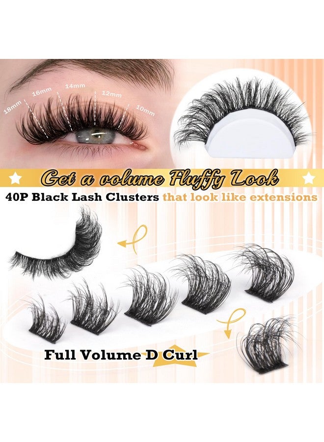 Focipeysa Thick Lash Extension Kit Full Volume Lash Clusters 40P Eyelash Extension Kit DIY Lash Extension Kit with Bond and Seal Glue, Lash Applicator DIY at Home for Beginner (40P 10-18MM) - Image 1