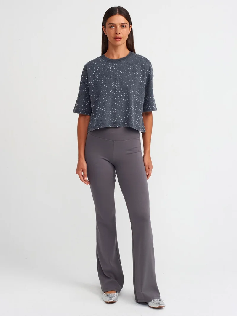 Dilvin 30710 Stone Printed Crop Top-Anthracite