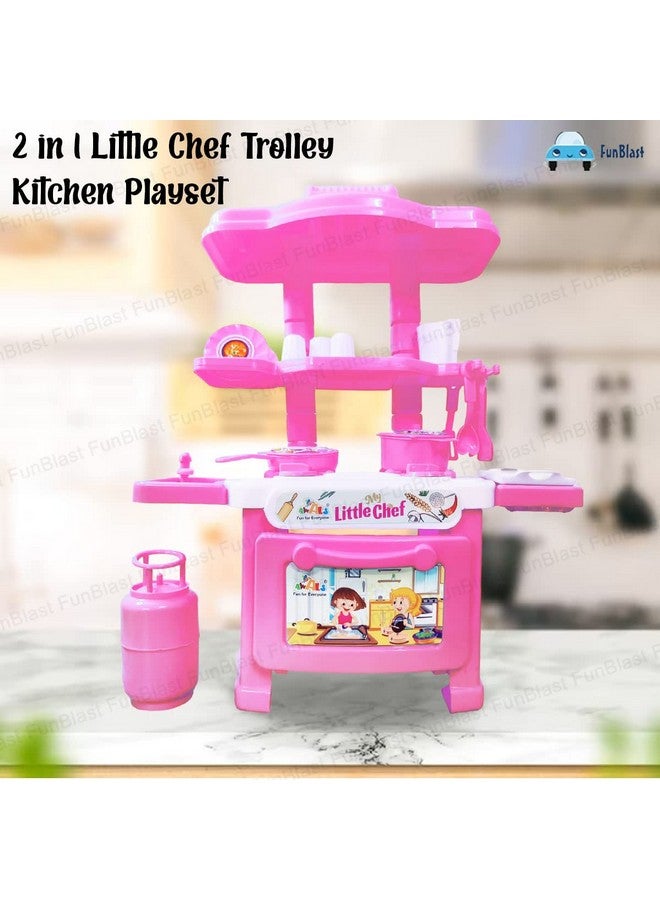 فنبلاست مجموعة ألعاب مطبخ بلاستيك 2 في 1 من فن بلاست، عربة شيف صغيرة للبنات - مجموعة ألعاب مطبخ الشيف الصغير، ألعاب طعام للأطفال من سن 3 سنوات فما فوق، ألعاب لعب الأدوار للبنات، مجموعة ألعاب تظاهرية (وردي) - Image 5