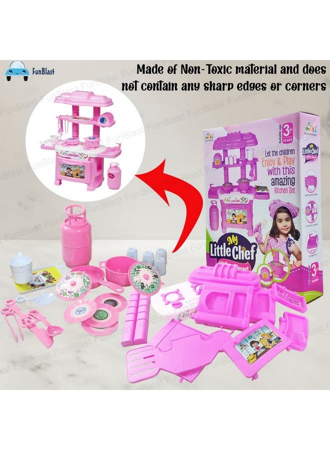 فنبلاست مجموعة ألعاب مطبخ بلاستيك 2 في 1 من فن بلاست، عربة شيف صغيرة للبنات - مجموعة ألعاب مطبخ الشيف الصغير، ألعاب طعام للأطفال من سن 3 سنوات فما فوق، ألعاب لعب الأدوار للبنات، مجموعة ألعاب تظاهرية (وردي) - Image 3