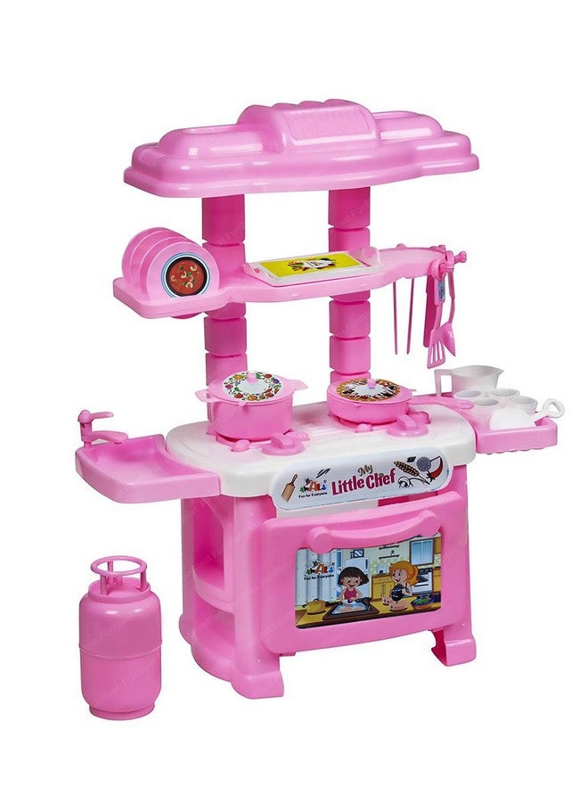 فنبلاست مجموعة ألعاب مطبخ بلاستيك 2 في 1 من فن بلاست، عربة شيف صغيرة للبنات - مجموعة ألعاب مطبخ الشيف الصغير، ألعاب طعام للأطفال من سن 3 سنوات فما فوق، ألعاب لعب الأدوار للبنات، مجموعة ألعاب تظاهرية (وردي) - Image 1
