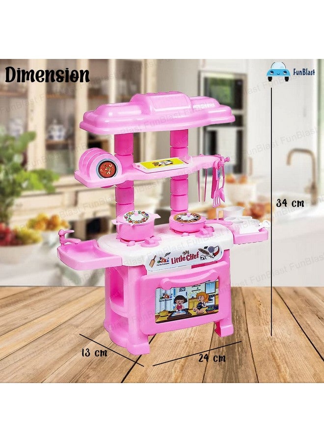 فنبلاست مجموعة ألعاب مطبخ بلاستيك 2 في 1 من فن بلاست، عربة شيف صغيرة للبنات - مجموعة ألعاب مطبخ الشيف الصغير، ألعاب طعام للأطفال من سن 3 سنوات فما فوق، ألعاب لعب الأدوار للبنات، مجموعة ألعاب تظاهرية (وردي) - Image 2