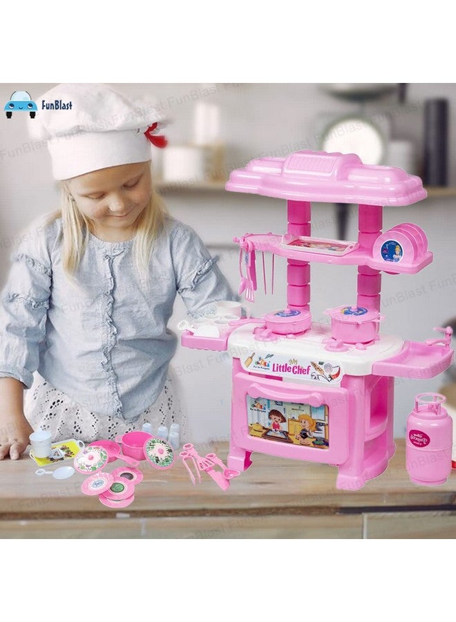 فنبلاست مجموعة ألعاب مطبخ بلاستيك 2 في 1 من فن بلاست، عربة شيف صغيرة للبنات - مجموعة ألعاب مطبخ الشيف الصغير، ألعاب طعام للأطفال من سن 3 سنوات فما فوق، ألعاب لعب الأدوار للبنات، مجموعة ألعاب تظاهرية (وردي) - Image 4