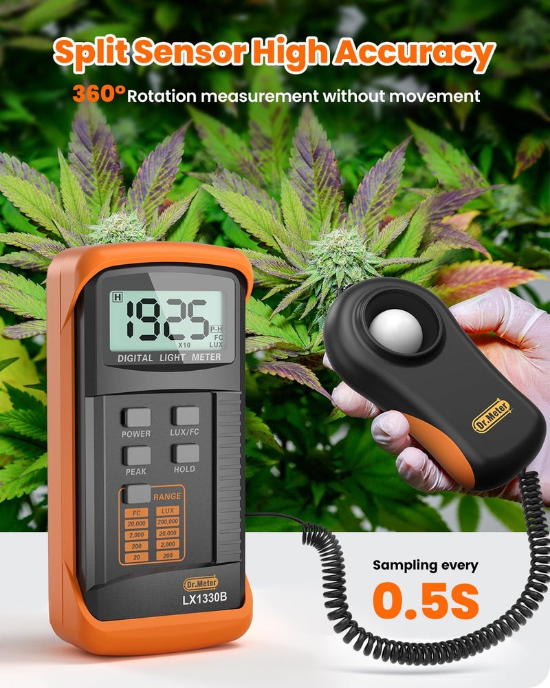 Dr.meter LX1330B Digital Illuminance Light Meter, 0-200,000 Measurement Range Lux Meter, Lighting Intensity Brightness Measurement for Indoor Outdoor, Light Meters for Plants - Image 2