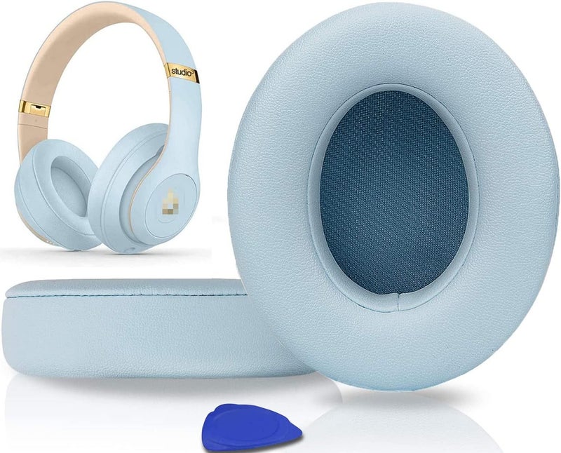 SoloWIT Replacement Ear Pads Cushions for Beats Studio 2 & Studio 3 Wired & Wireless Headphones, Earpads with Soft Protein Leather, Noise Isolation Memory Foam, Added Thickness - Crystal Blue - Image 1
