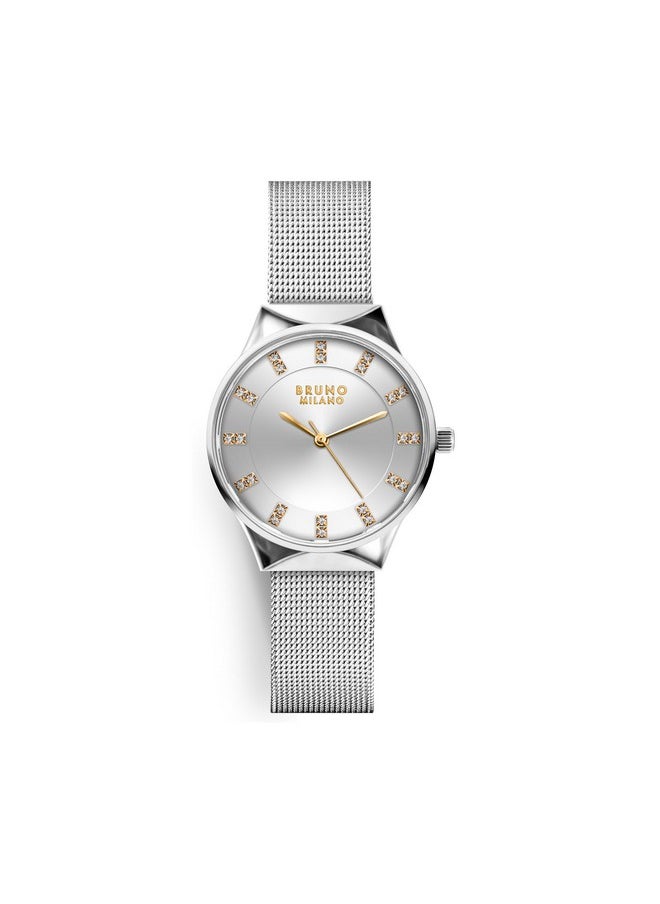 Bruno Milano BRUNO MILANO Stylish Watches Silver Dial Gold Hands Shiny Silver Band for Women and Girls (Silver)  - Image 1