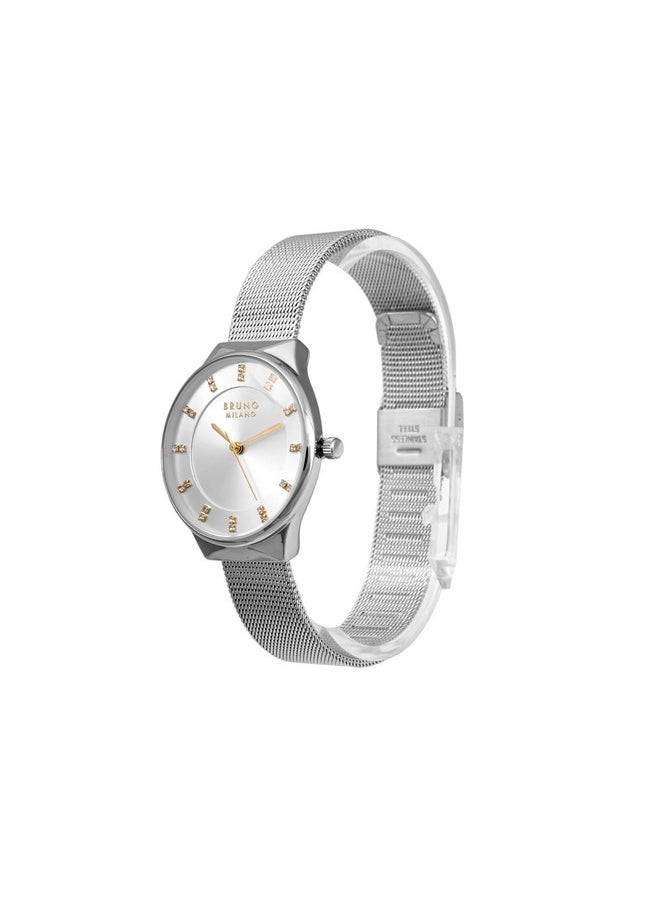Bruno Milano BRUNO MILANO Stylish Watches Silver Dial Gold Hands Shiny Silver Band for Women and Girls (Silver)  - Image 2