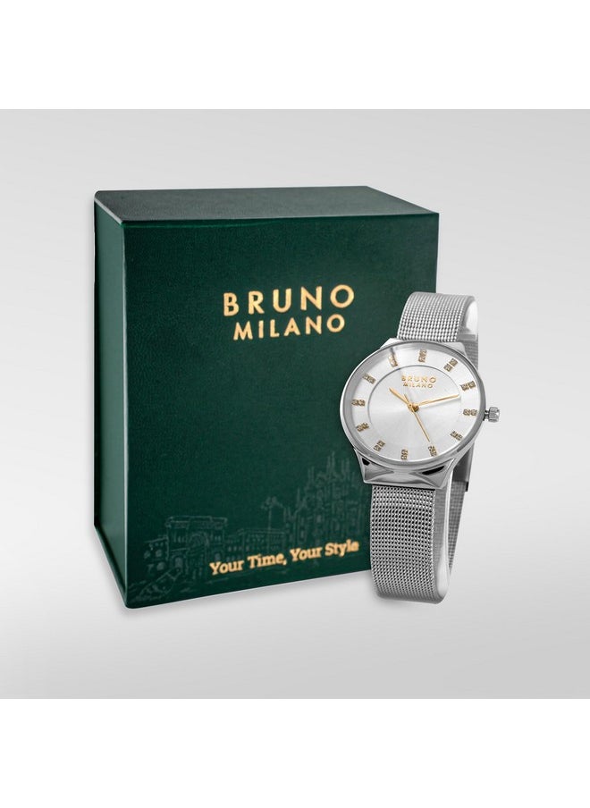 Bruno Milano BRUNO MILANO Stylish Watches Silver Dial Gold Hands Shiny Silver Band for Women and Girls (Silver)  - Image 3