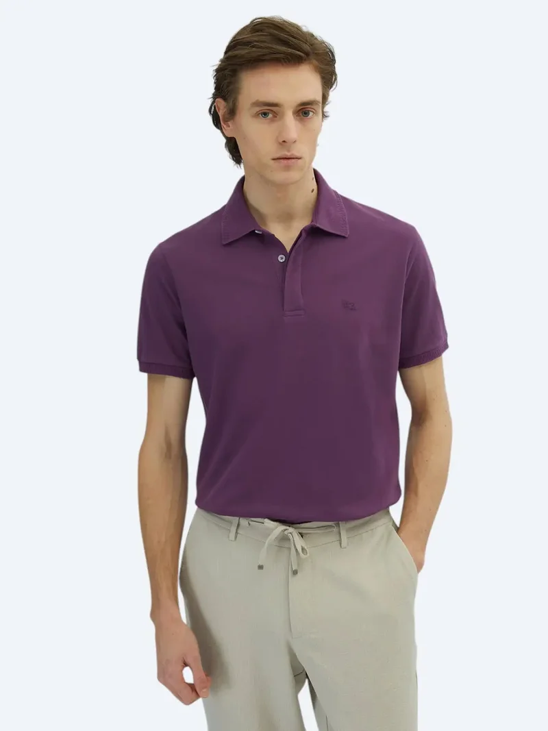 Kip Purple Plain Polo Neck 100% Cotton T-Shirt