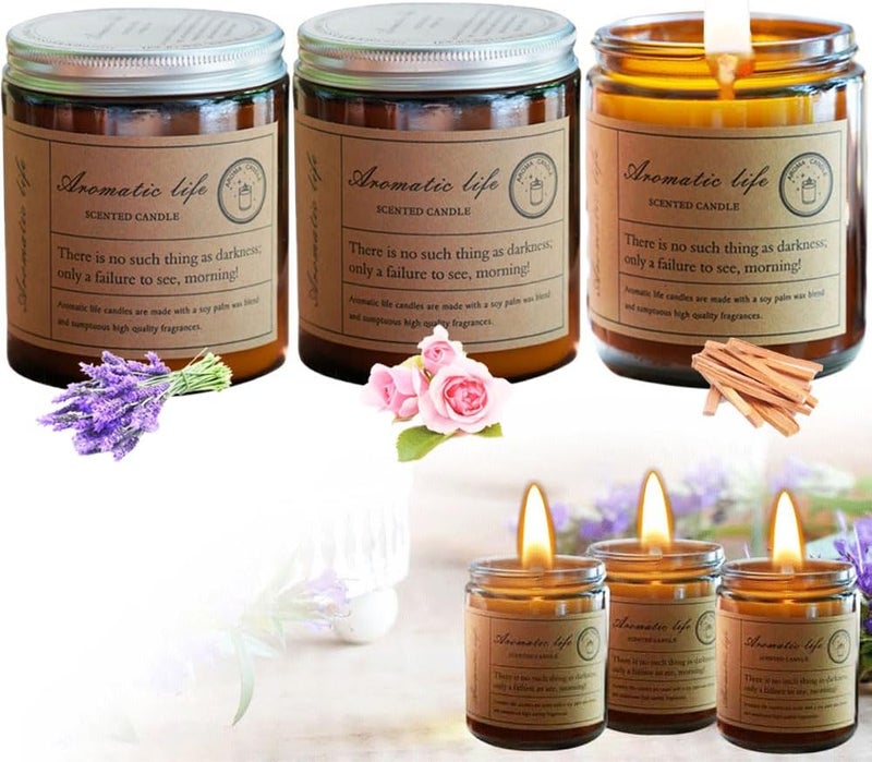 Cestbella Aromatherapy Candle Set Scented Candles for Home,3Pcs Soy Wax Candles Large Brown Jar Candle Soy Candles Gift Kit Long Burning Time Lasting Fragrance for Girlfriend Teacher Mom Birthday Present - Image 1