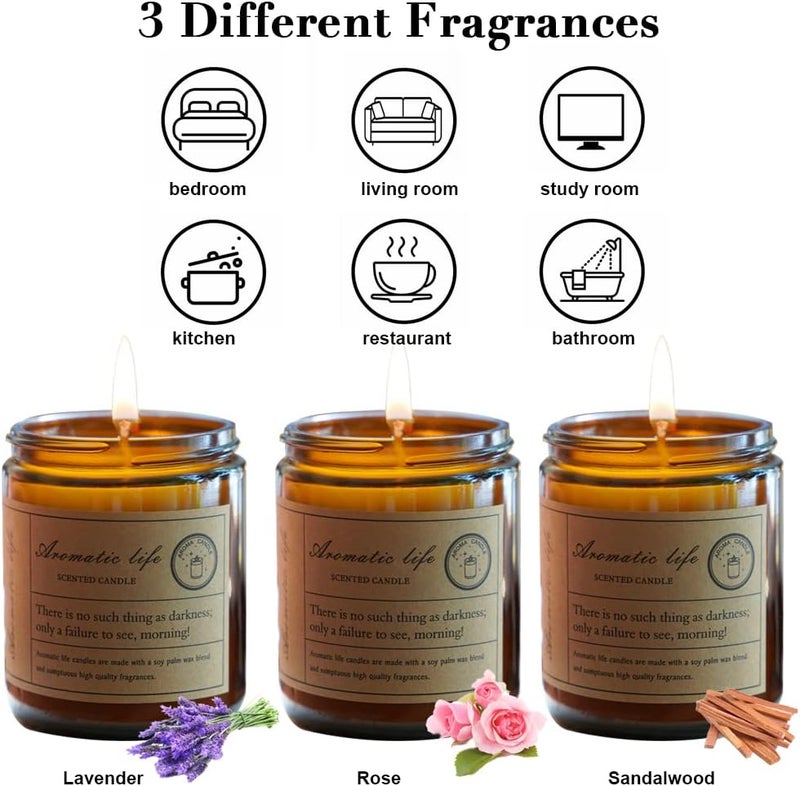 Cestbella Aromatherapy Candle Set Scented Candles for Home,3Pcs Soy Wax Candles Large Brown Jar Candle Soy Candles Gift Kit Long Burning Time Lasting Fragrance for Girlfriend Teacher Mom Birthday Present - Image 5