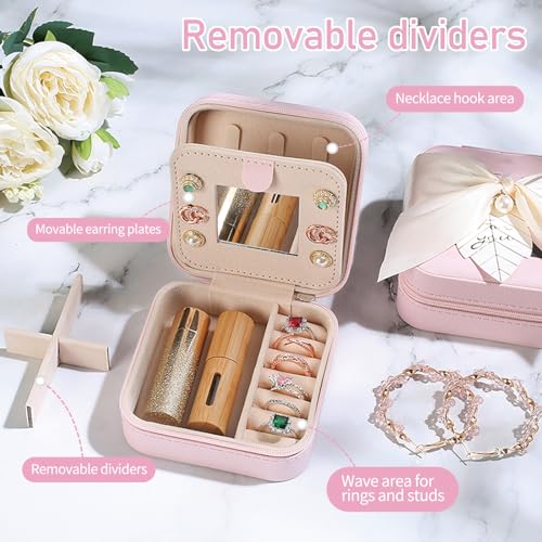 AYGXU Teacher Appreciation Gifts,Small jewelry travel case,Travel Jewelry Box for Women Girls,Jewelry Box for Teen Girls,Travel Jewelry Case for Women Teacher Gifts, Initial A pink - Image 4