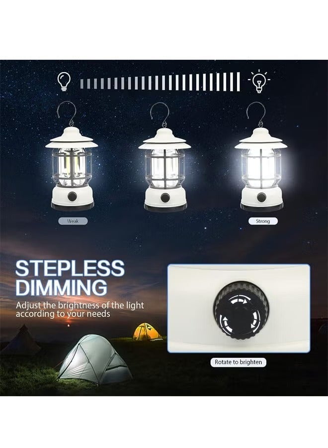 LED Camping Lanterns Battery Powered Rechargeable Lantern with Stepless Dimming Vintage Portable Camping Lights  Lanterns for Emergency Fishing Camping Hiking Power Outage Tabletop（White) - Image 4