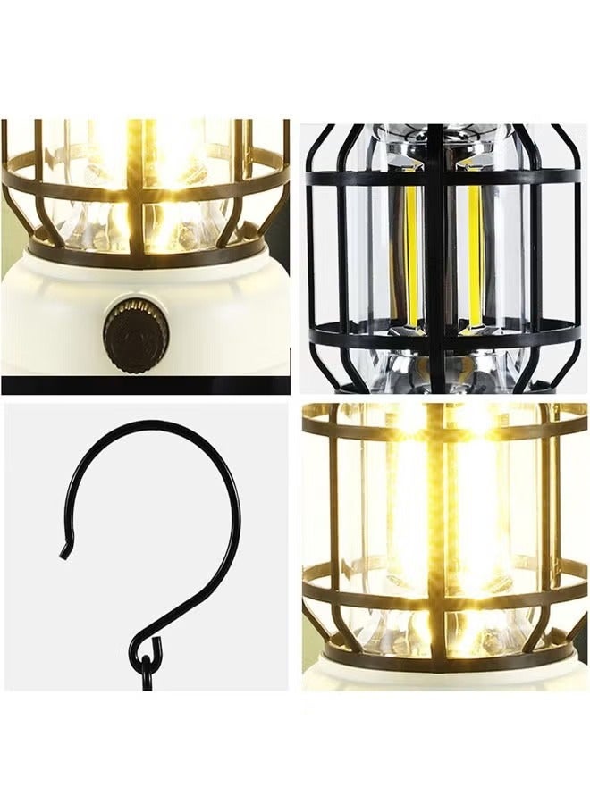 LED Camping Lanterns Battery Powered Rechargeable Lantern with Stepless Dimming Vintage Portable Camping Lights  Lanterns for Emergency Fishing Camping Hiking Power Outage Tabletop（White) - Image 5
