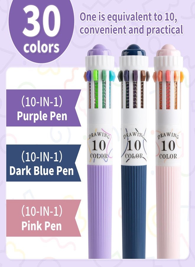 Joyask 3 Park Multicolor Pens, 10-in-1 Colored Ballpoint Pen, 28 Colors, 0.8mm Fine Point Smooth Writing, Retractable Ballpoint Pens for Office School Students Children - Image 3
