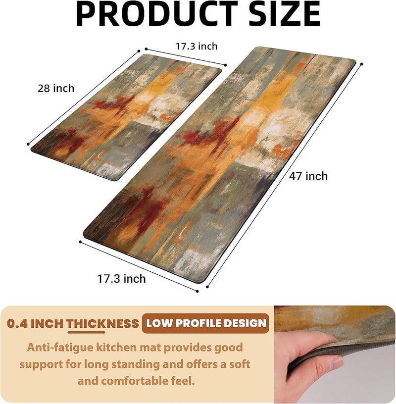 keensoft Orange Anti-Fatigue Kitchen Rugs Set of 2 Burnt Orange Cushioned Comfort Kitchen Mats Abstract Art Heavy Duty Standing Floor Mat Carpets for Kitchen Laundry, 17.3"x28"+17.3"x47" - Image 3