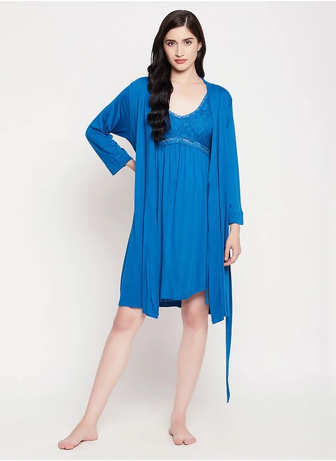 كلوفيا Clovia Chic Basic Robe in Cobalt Blue - Viscose