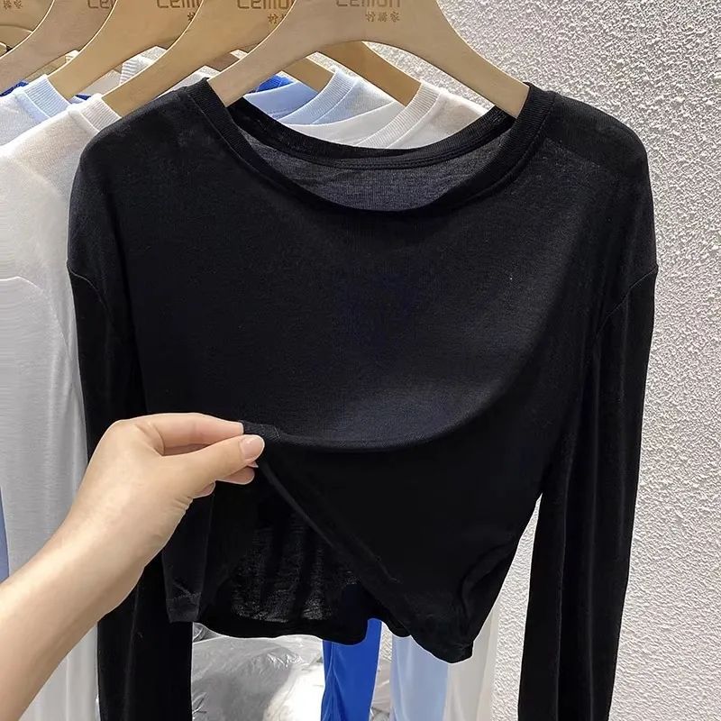 2024 Summer White Ice Silk Sunproof Cardigan Womens Casual Short Tee Green  - Image 3