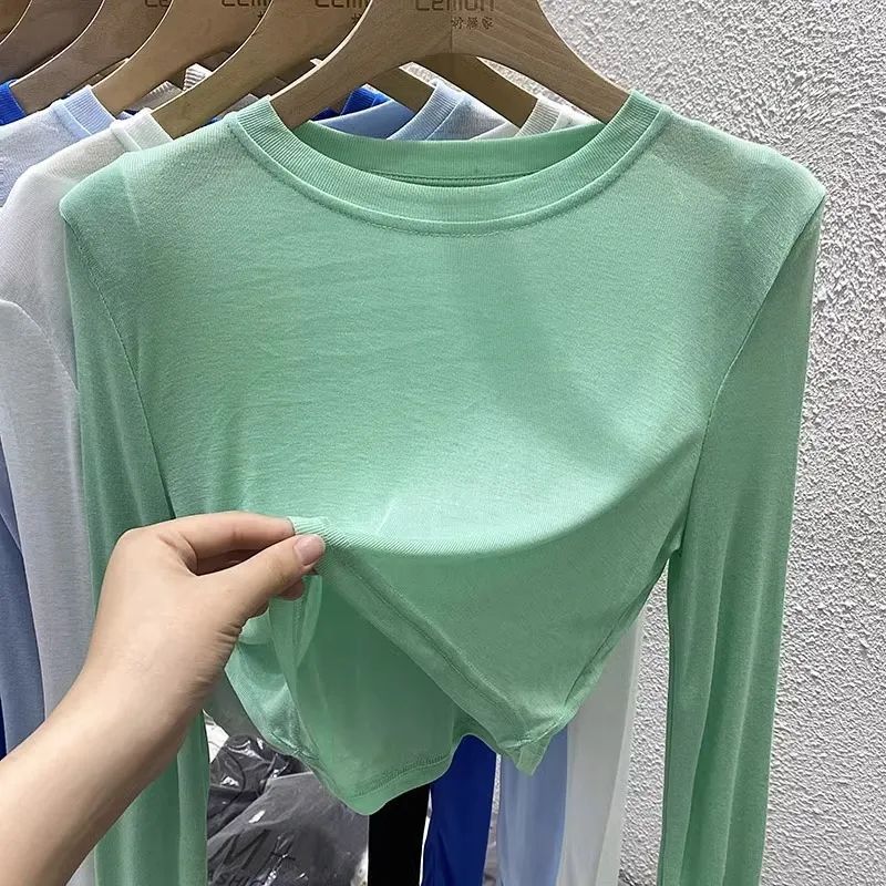2024 Summer White Ice Silk Sunproof Cardigan Womens Casual Short Tee Green  - Image 1