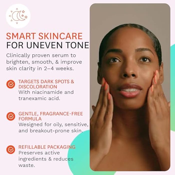 Fig.1 Even Tone Serum for Dark Spots & Uneven Skin Tone, Glowing Skin Face Serum with Niacinamide, Azelaic Acid, Tranexamic Acid & Alpha-Arbutin, Fragrance-Free, Safe for Sensitive Skin, 30ml - Image 2