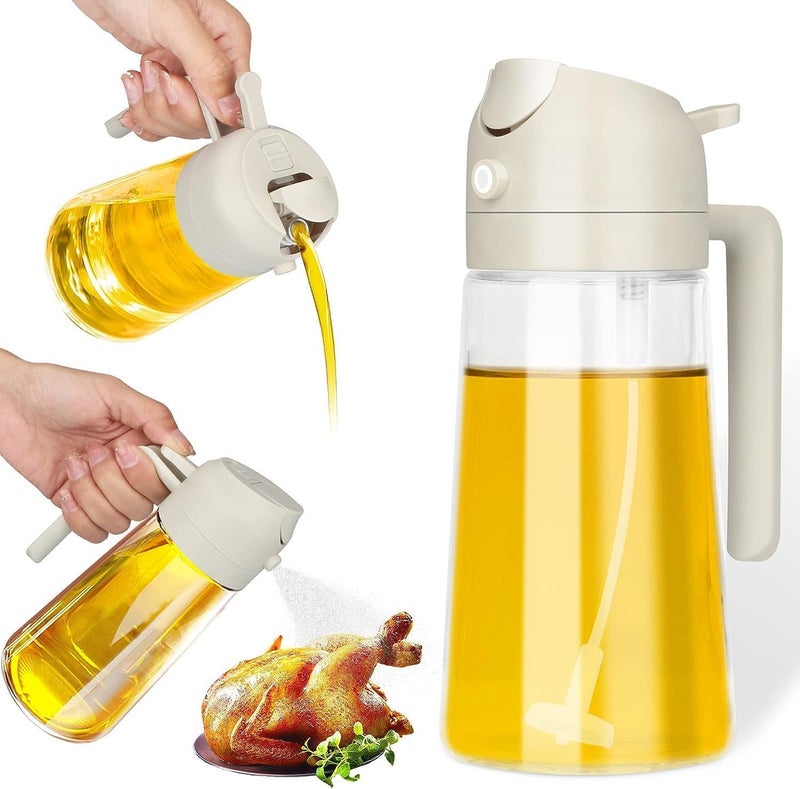 REDITEX Oil Dispenser Bottle for Kitchen Baking Cooking Air Fryer Salads Plastic Misting Nozzle Wide Mouth Opening Reusable Silver Slim Neck Bottle - Image 1