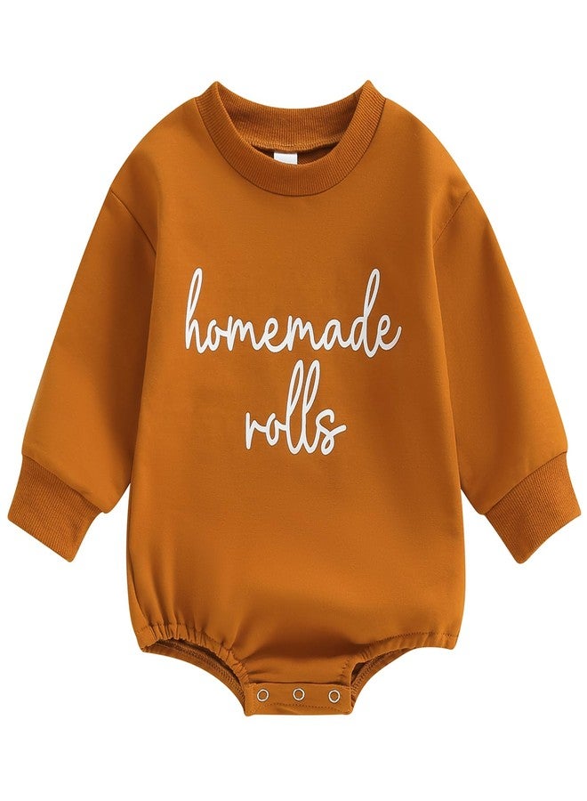 Pudcoco Baby Boys Girls Thanksgiving Outfit Homemade Rolls Bubble Sweatshirt Romper Bodysuit Fall Clothes (Coffee, 6-12 Months) - Image 1