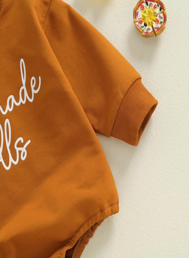 Pudcoco Baby Boys Girls Thanksgiving Outfit Homemade Rolls Bubble Sweatshirt Romper Bodysuit Fall Clothes (Coffee, 6-12 Months) - Image 4