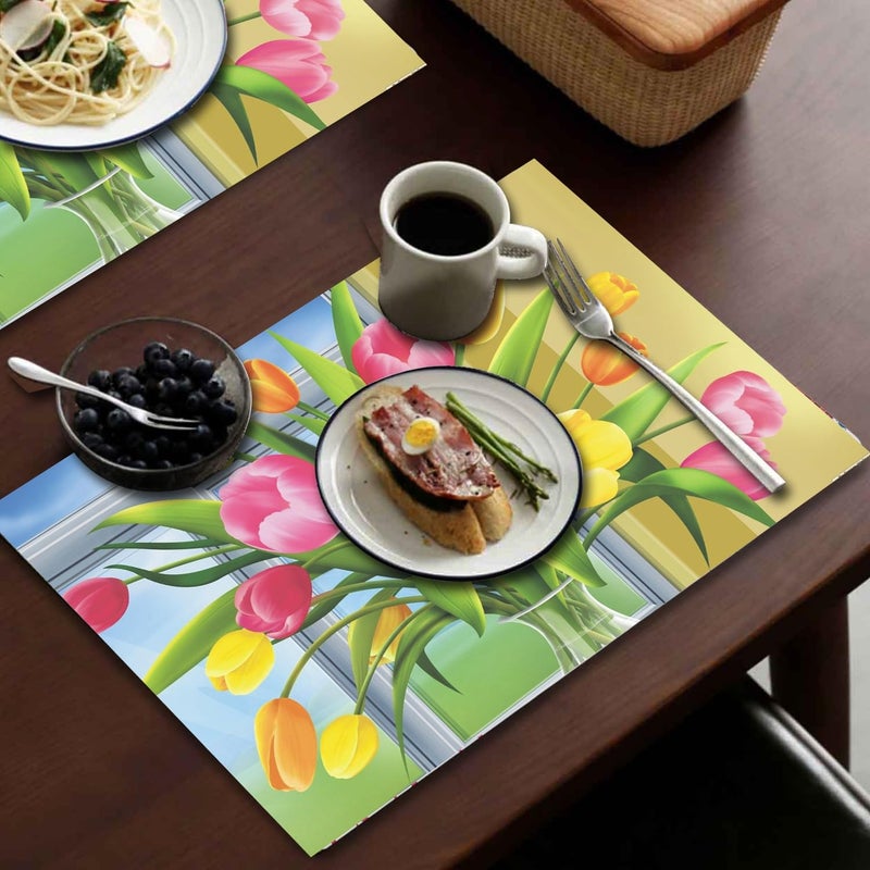 Dakshya Industries Dakshya Industries PVC Printed Set of 6 Rectangle Shape Placemats Cutwork Design for Kitchen Restaurant Dressing Table Mats and Dining Table Mats Yellow - Image 4
