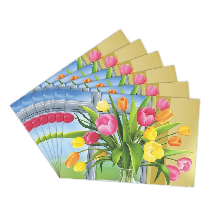 Dakshya Industries Dakshya Industries PVC Printed Set of 6 Rectangle Shape Placemats Cutwork Design for Kitchen Restaurant Dressing Table Mats and Dining Table Mats Yellow - Image 2